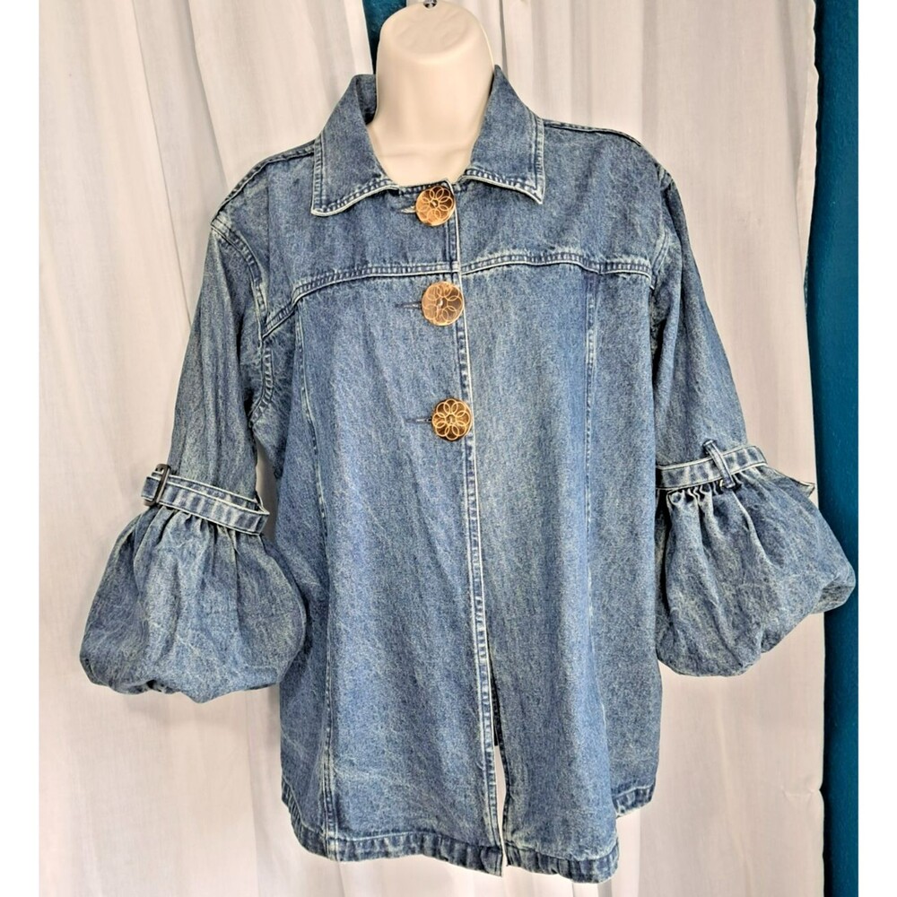 Poofy Sleeve Vintage 90's Denim Jacket Large Keren Hart Med Wash Puffy